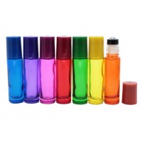10 ML COLORED GLASS ROLLERBOTTLES WITH STAINLESS STEEL ROLLERS  (SET OF 7)