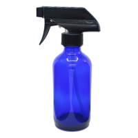 240ml dark blue glass bottle with black spray trigger