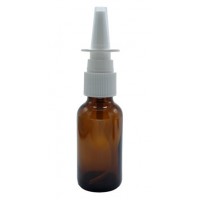 30 ML AMBER GLASS BOTTLE WITH NASAL SPRAY TOP.